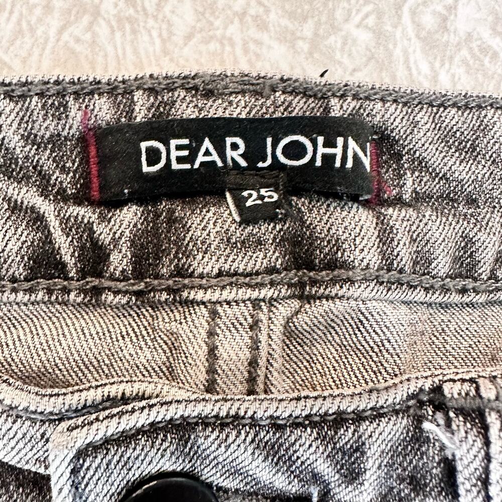 Dear John Rough Hem Stonewashed Black + White Straight Leg Jeans Size 25 - Picture 5 of 16